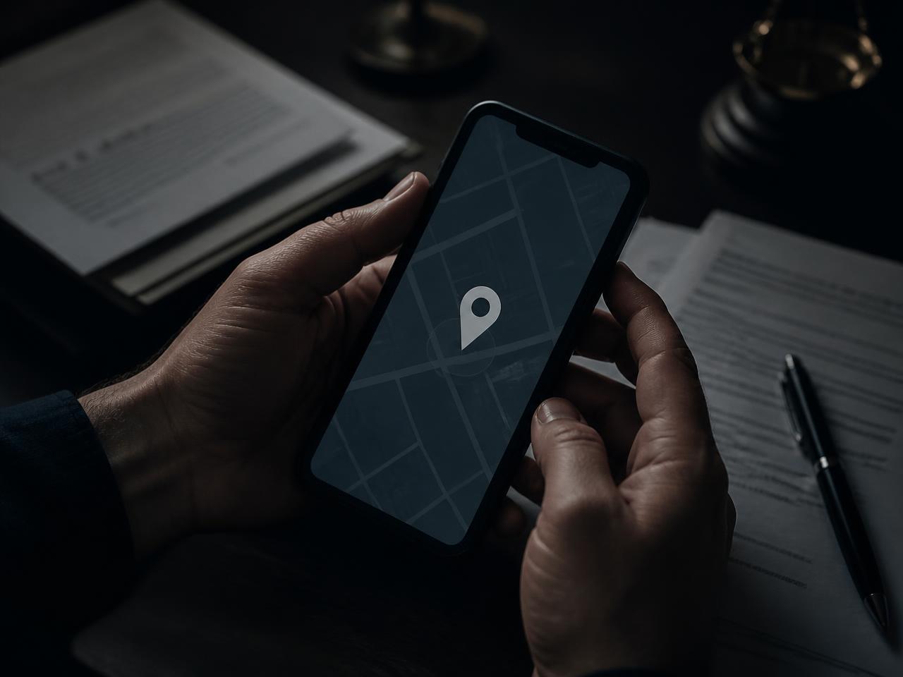 GPS-verified serve record shown on a phone beside legal documents
